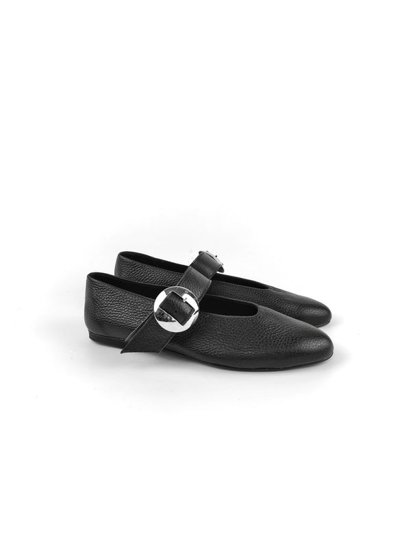 FLORENCE BLACK GRAIN LEATHER BALLERINAS