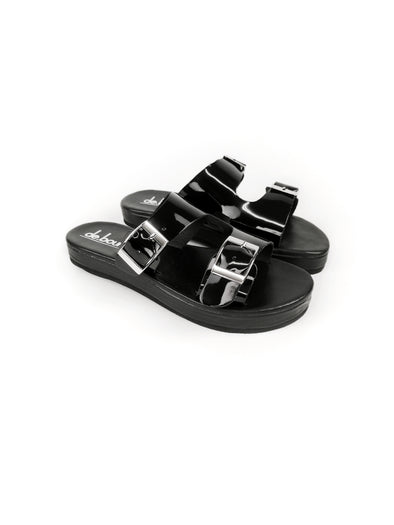 BROOKE BLACK FLATFORM SANDALS