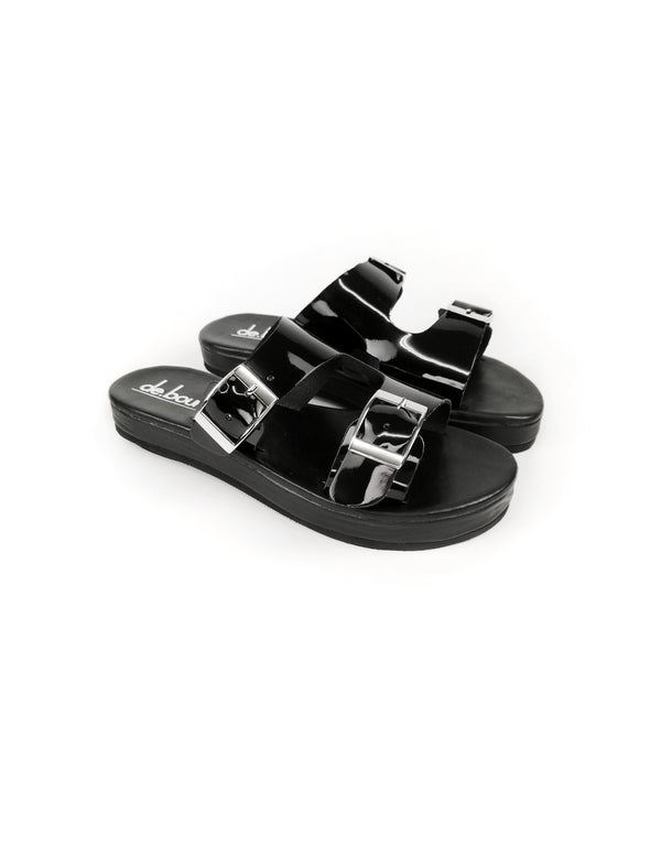 BROOKE BLACK FLATFORM SANDALS