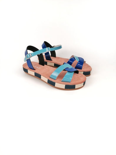 YOLANDA BLUE FLATFORM SANDALS