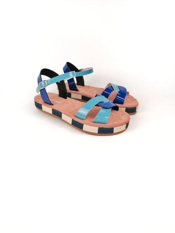 YOLANDA BLUE FLATFORM SANDALS