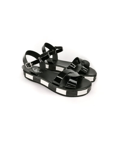 YOLANDA BLACK FLATFORM SANDALS