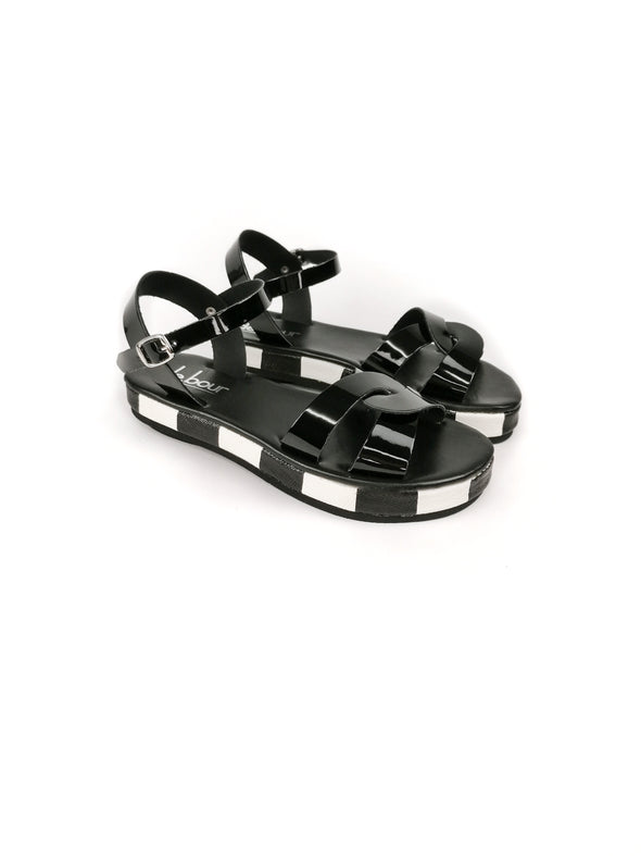YOLANDA BLACK FLATFORM SANDALS