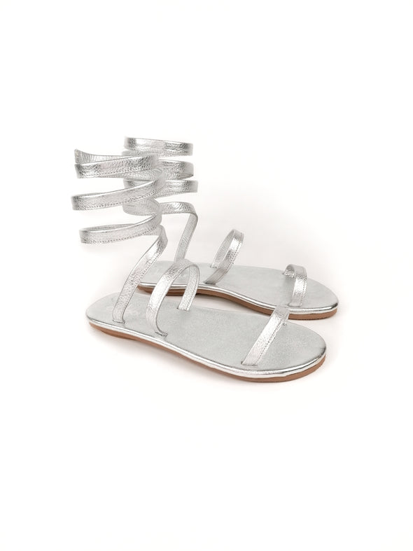 ALESSIA SILVER LEATHER SANDALS
