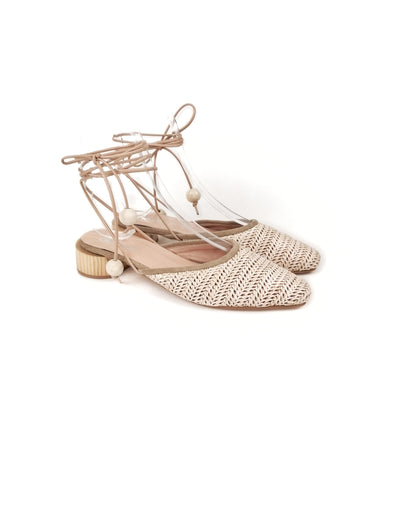 SIENNA RAFFIA/SUEDE BEIGE LACE-UP MULES