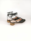 SIENNA RAFFIA/SUEDE BLACK LACE-UP MULES