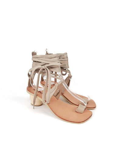 HERMIONE BEIGE LACE-UP SHORT HEELS