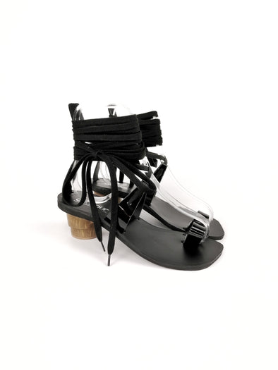 HERMIONE BLACK LACE-UP SHORT HEELS