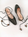 SIENNA RAFFIA/SUEDE BLACK LACE-UP MULES