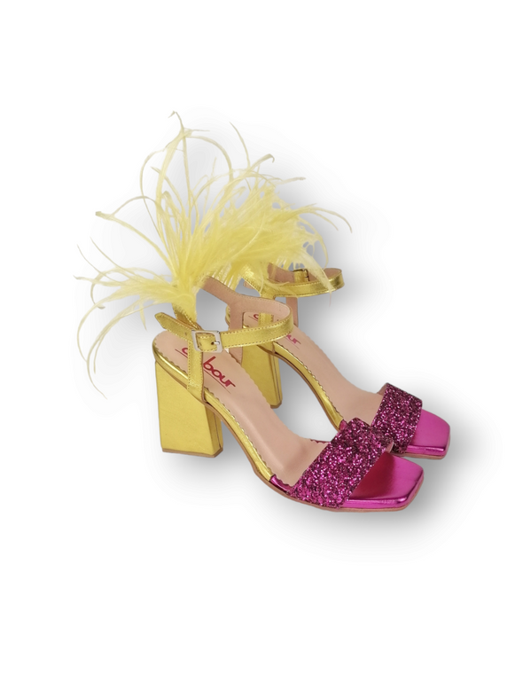 PRISCILLA FUCHSIA/ YELLOW GLITTER HEELS (8,5cm)