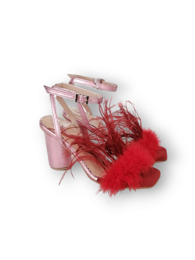 JANET RED/ PINK FEATHER HEELS (8,5cm)
