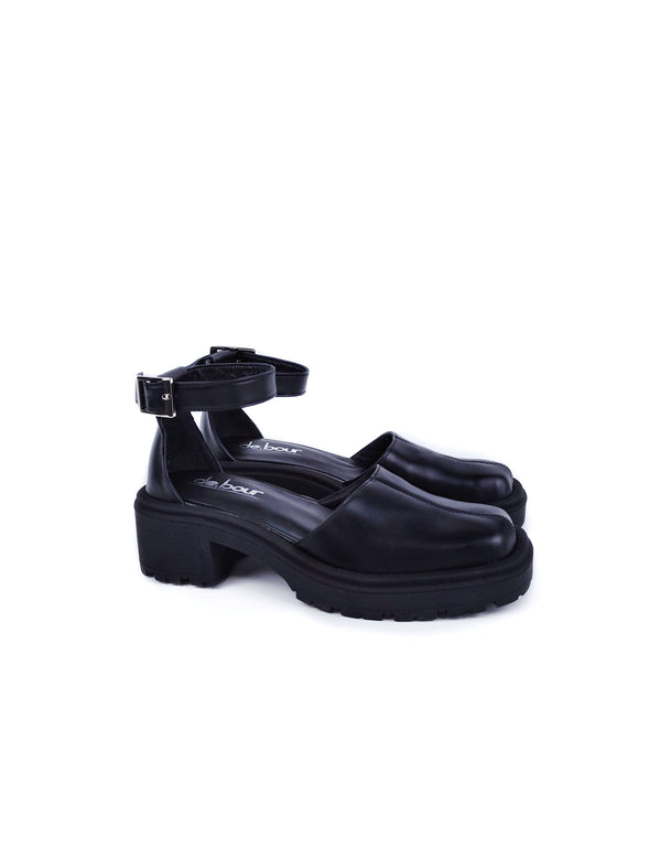 CARELLI BLACK LEATHER RUBBER FLATS