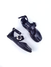 KEIKO TABI BLACK LEATHER RUBBER FLATS