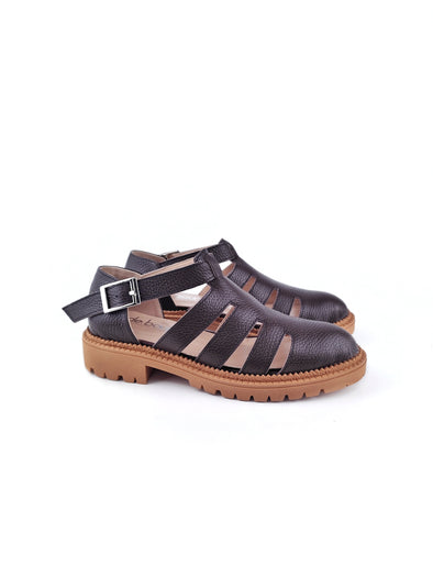 MATILDA BROWN LEATHER RUBBER FLATS