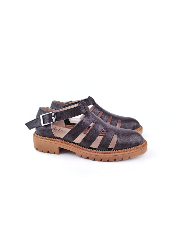 MATILDA BROWN LEATHER RUBBER FLATS