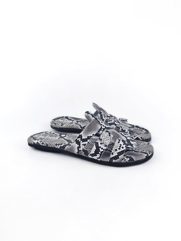 DORIS SNAKESKIN PRINT FLAT SANDALS