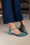 MIMOSA DENIM BLUE SUEDE T-BAR STRAP SHOES