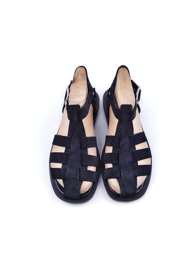 BONNIE FISHERMAN BLACK LEATHER SANDALS