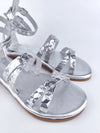 MINIMALISTIC SILVER LEATHER FLAT SANDALS