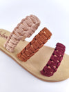 AMELIA CARAMEL MACRAME LEATHER SANDALS