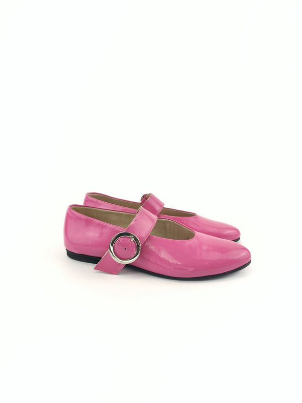 FLORENCE GLOSSY PINK LEATHER BALLERINAS