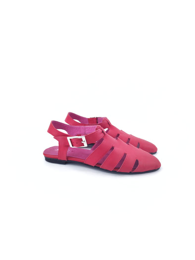 PHOENIX RED LEATHER FISHERMAN FLATS