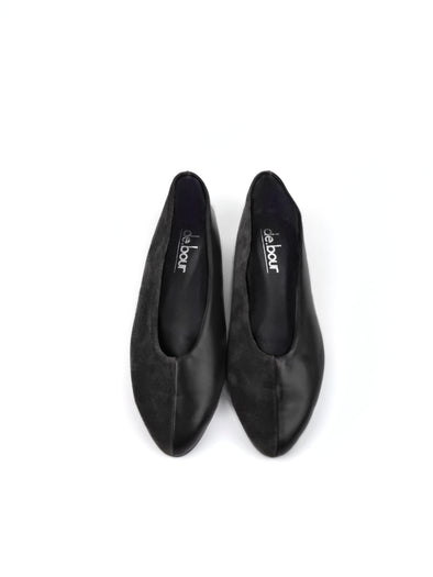 EDITH BLACK LEATHER & SUEDE BALLERINAS