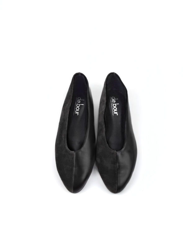 EDITH BLACK LEATHER & SUEDE BALLERINAS