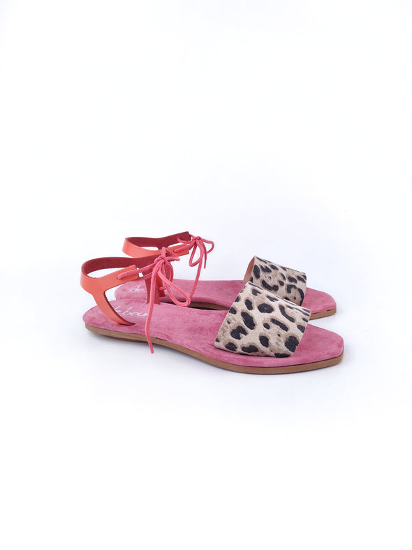 GIGI LEOPARD/PINK LEATHER SANDALINAS