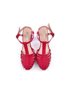 LOLA RED LEATHER T-STRAP HEELS (8,5cm)