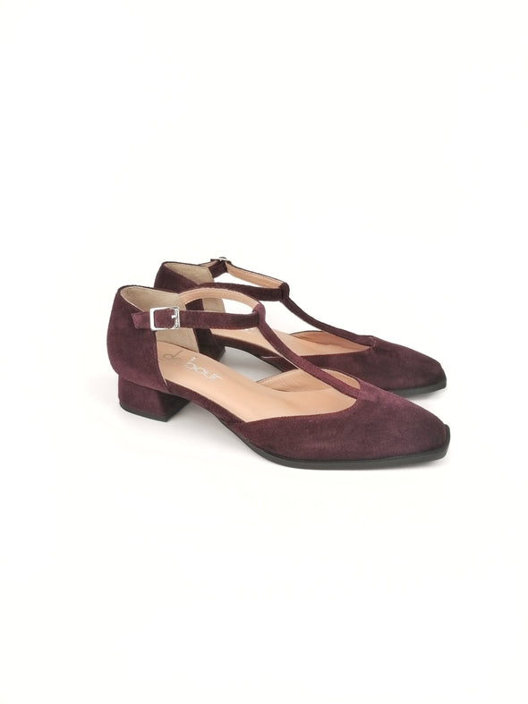 MIMOSA BORDEAUX SUEDE T-BAR STRAP SHOES