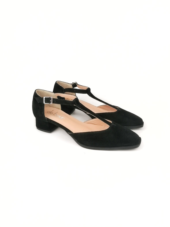MIMOSA BLACK SUEDE T-BAR STRAP SHOES