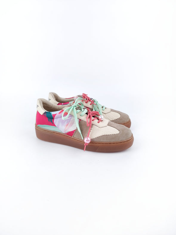 NOEMI PEACH LEATHER & FABRIC LEATHER SNEAKERS