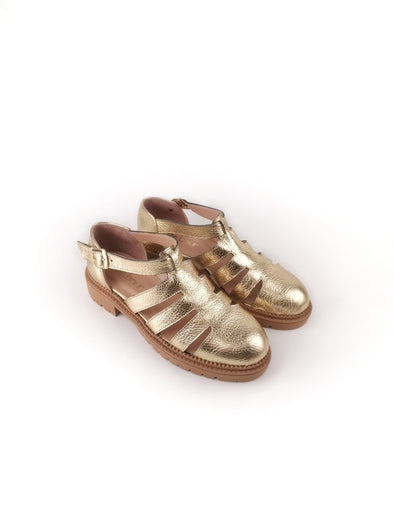 MATILDA GOLD LEATHER RUBBER FLATS