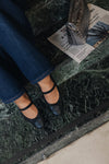 SABRINA BLACK LEATHER BALLERINAS
