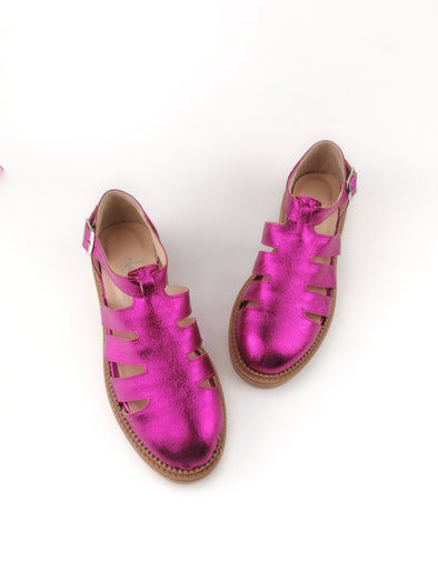 MATILDA FUCHSIA LEATHER RUBBER FLATS