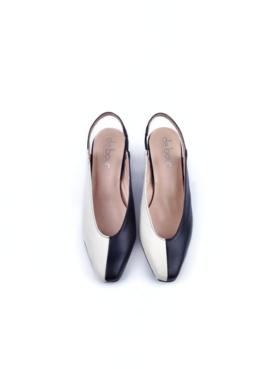 LINDA BLACK/CREAM LEATHER SLINGBACK PUMPS (6,5cm)