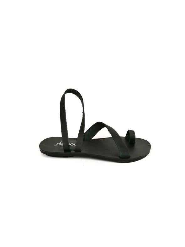 ALETHEA BLACK MATTE FLAT SANDALS