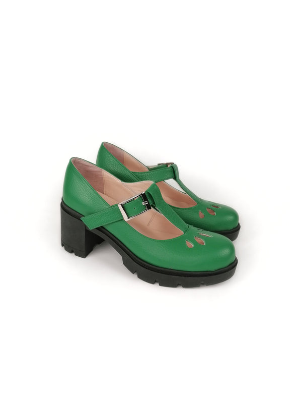 ALICE MARY JANES GREEN RUBBER HEELS (7,5cm)