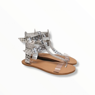 GLAFKI SILVER FLAT LEATHER SANDALS_size 38